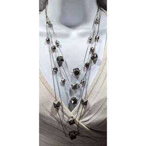 Ali-Khan New York Modern Layered Geometric Beaded Metallic Necklace